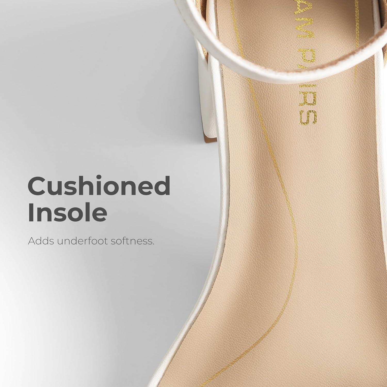 imageDREAM PAIRS Womens LowChunk Low Heel Pump SandalWhitePu