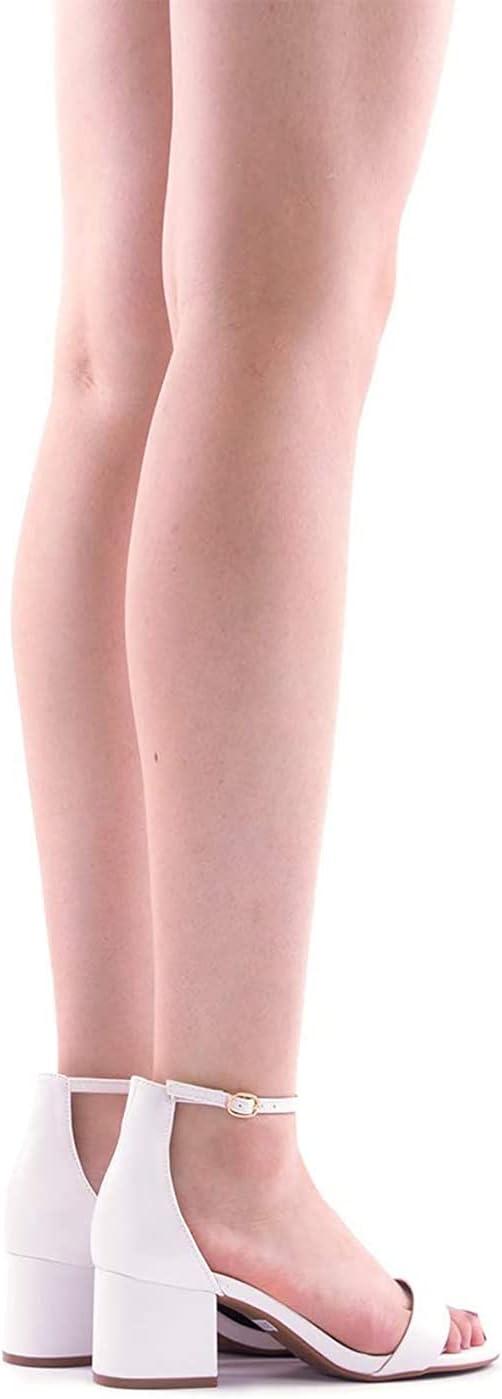 imageDREAM PAIRS Womens LowChunk Low Heel Pump SandalWhitePu