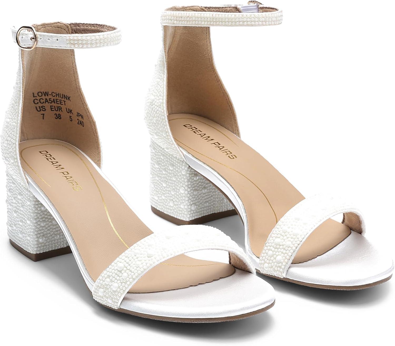 imageDREAM PAIRS Womens LowChunk Low Heel Pump SandalWhitepearl