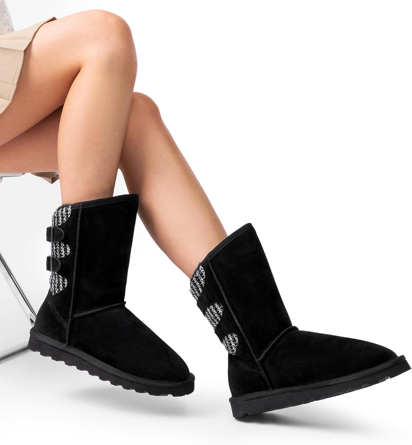 imageDREAM PAIRS Womens Mid Calf Winter Snow Boots Fashion FuzzyChic Buckle BootiesBlack