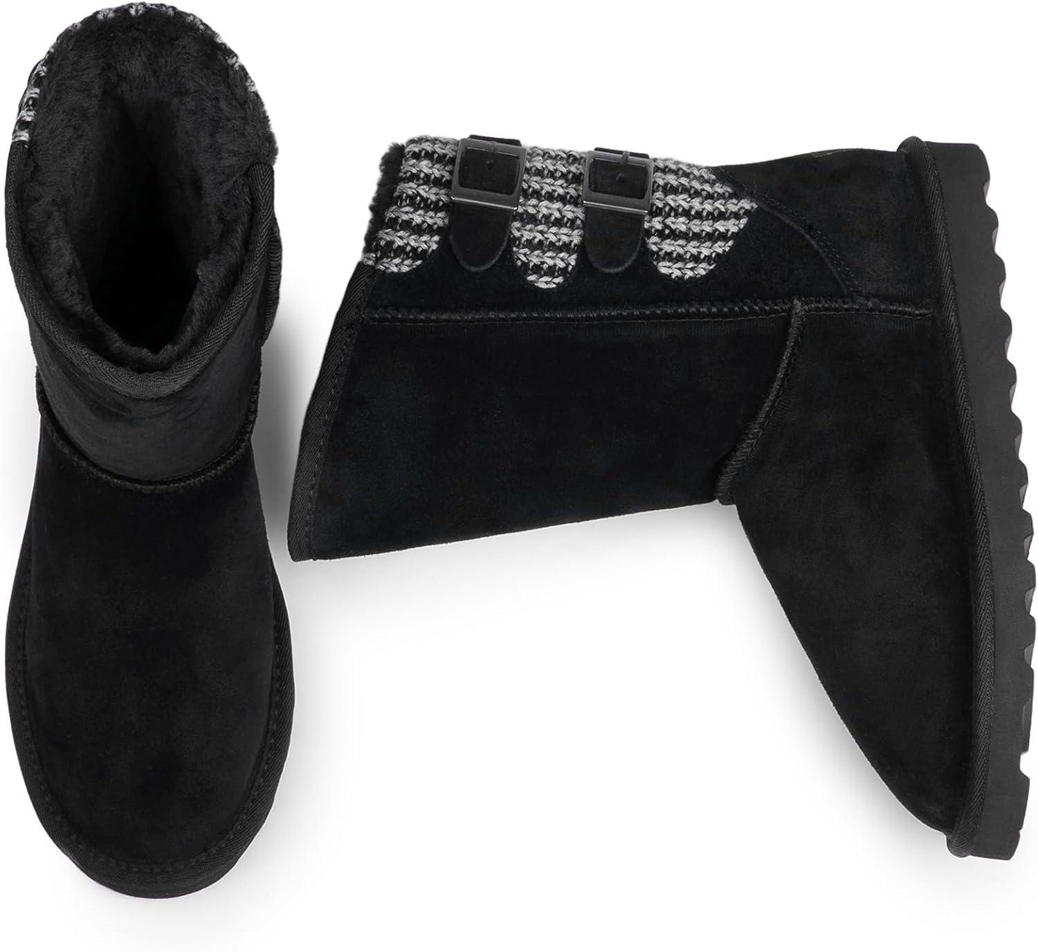 imageDREAM PAIRS Womens Mid Calf Winter Snow Boots Fashion FuzzyChic Buckle BootiesBlack