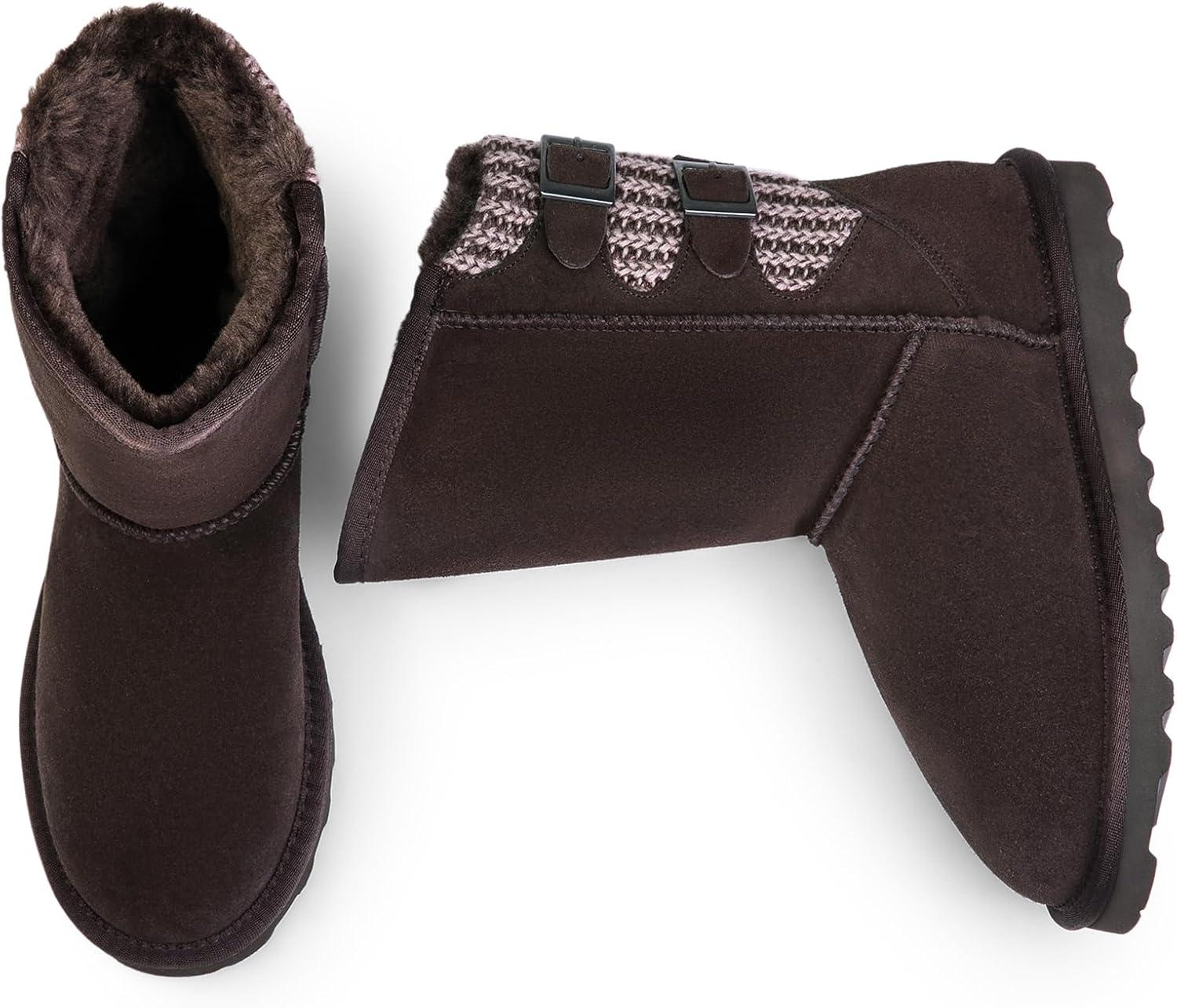 imageDREAM PAIRS Womens Mid Calf Winter Snow Boots Fashion FuzzyChic Buckle BootiesBrown