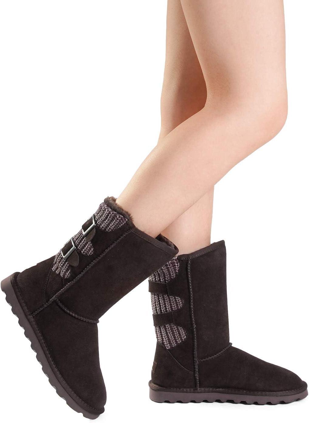 imageDREAM PAIRS Womens Mid Calf Winter Snow Boots Fashion FuzzyChic Buckle BootiesBrown