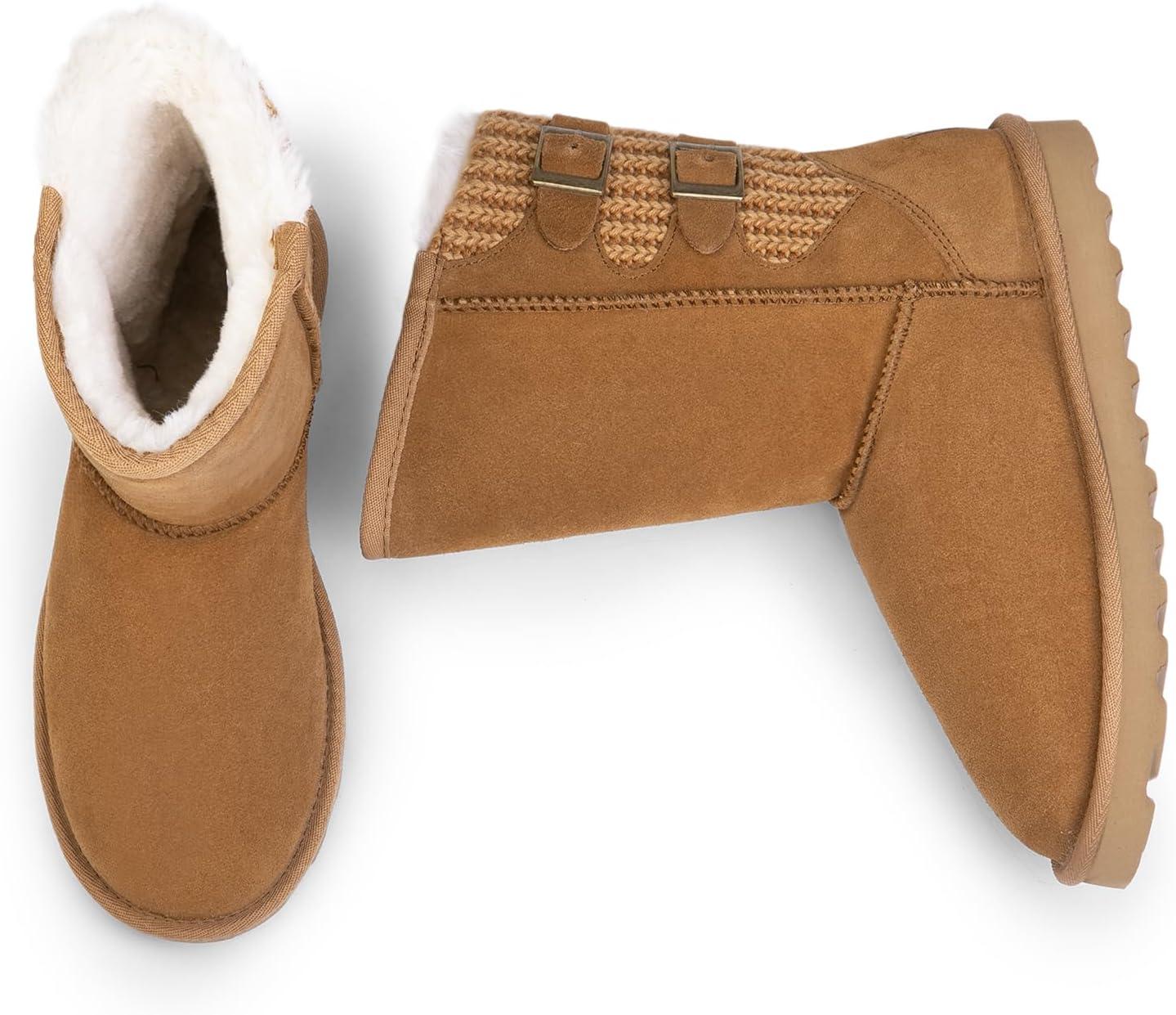 imageDREAM PAIRS Womens Mid Calf Winter Snow Boots Fashion FuzzyChic Buckle BootiesChesnut