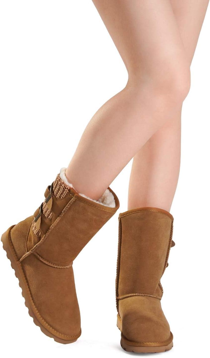 imageDREAM PAIRS Womens Mid Calf Winter Snow Boots Fashion FuzzyChic Buckle BootiesChesnut