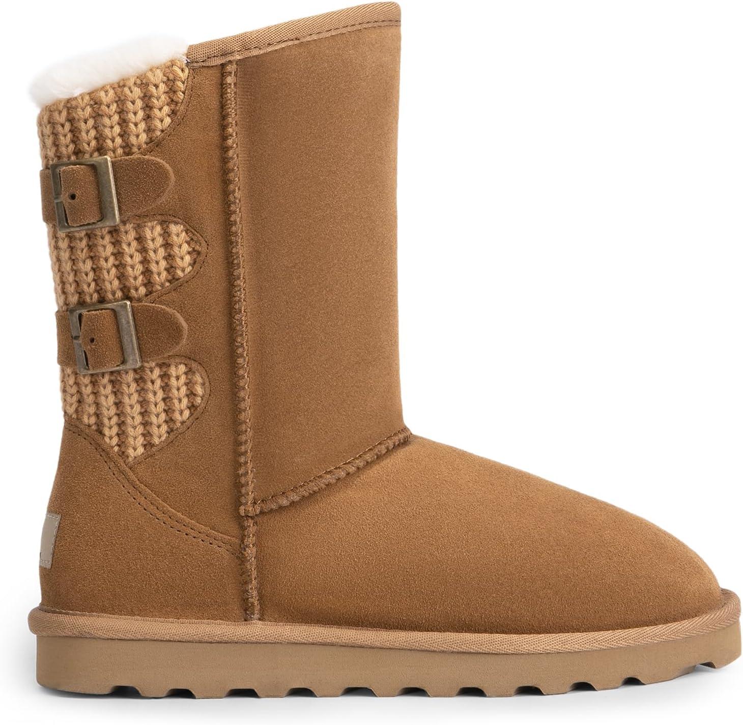 imageDREAM PAIRS Womens Mid Calf Winter Snow Boots Fashion FuzzyChic Buckle BootiesChesnut