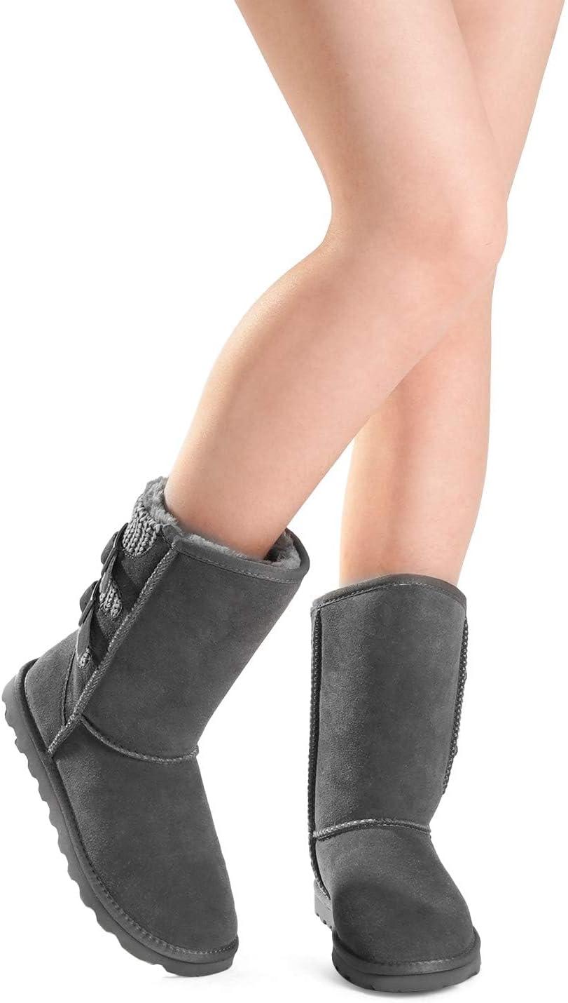imageDREAM PAIRS Womens Mid Calf Winter Snow Boots Fashion FuzzyChic Buckle BootiesGrey