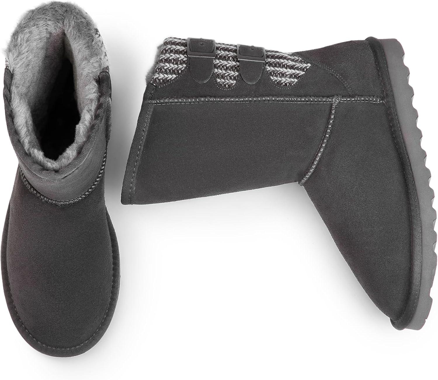 imageDREAM PAIRS Womens Mid Calf Winter Snow Boots Fashion FuzzyChic Buckle BootiesGrey