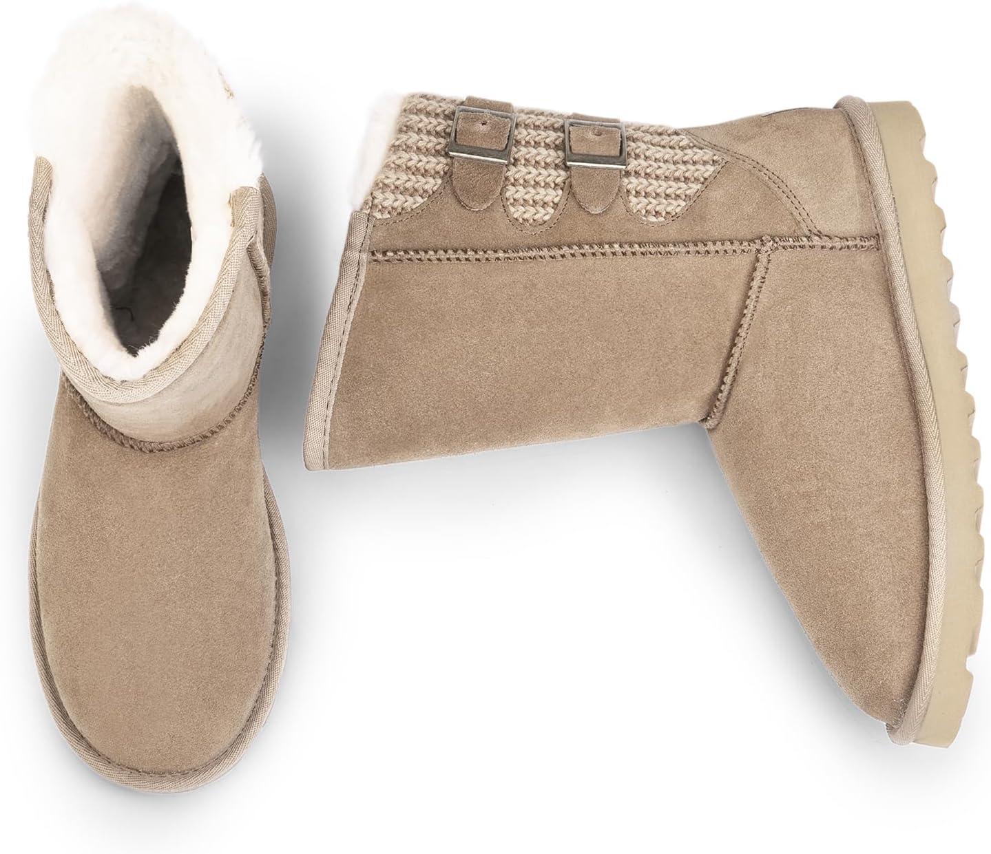 imageDREAM PAIRS Womens Mid Calf Winter Snow Boots Fashion FuzzyChic Buckle BootiesSand