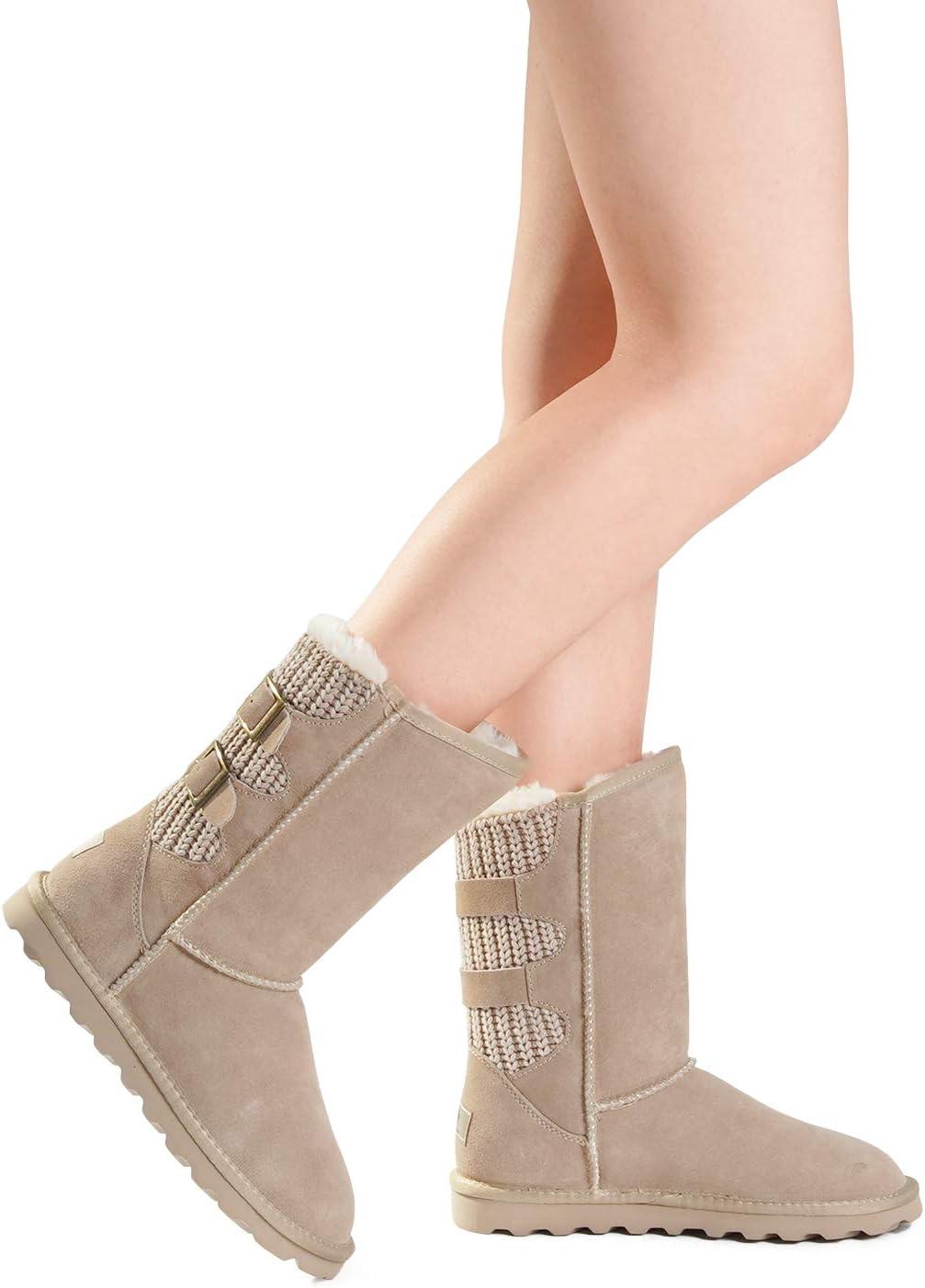 imageDREAM PAIRS Womens Mid Calf Winter Snow Boots Fashion FuzzyChic Buckle BootiesSand