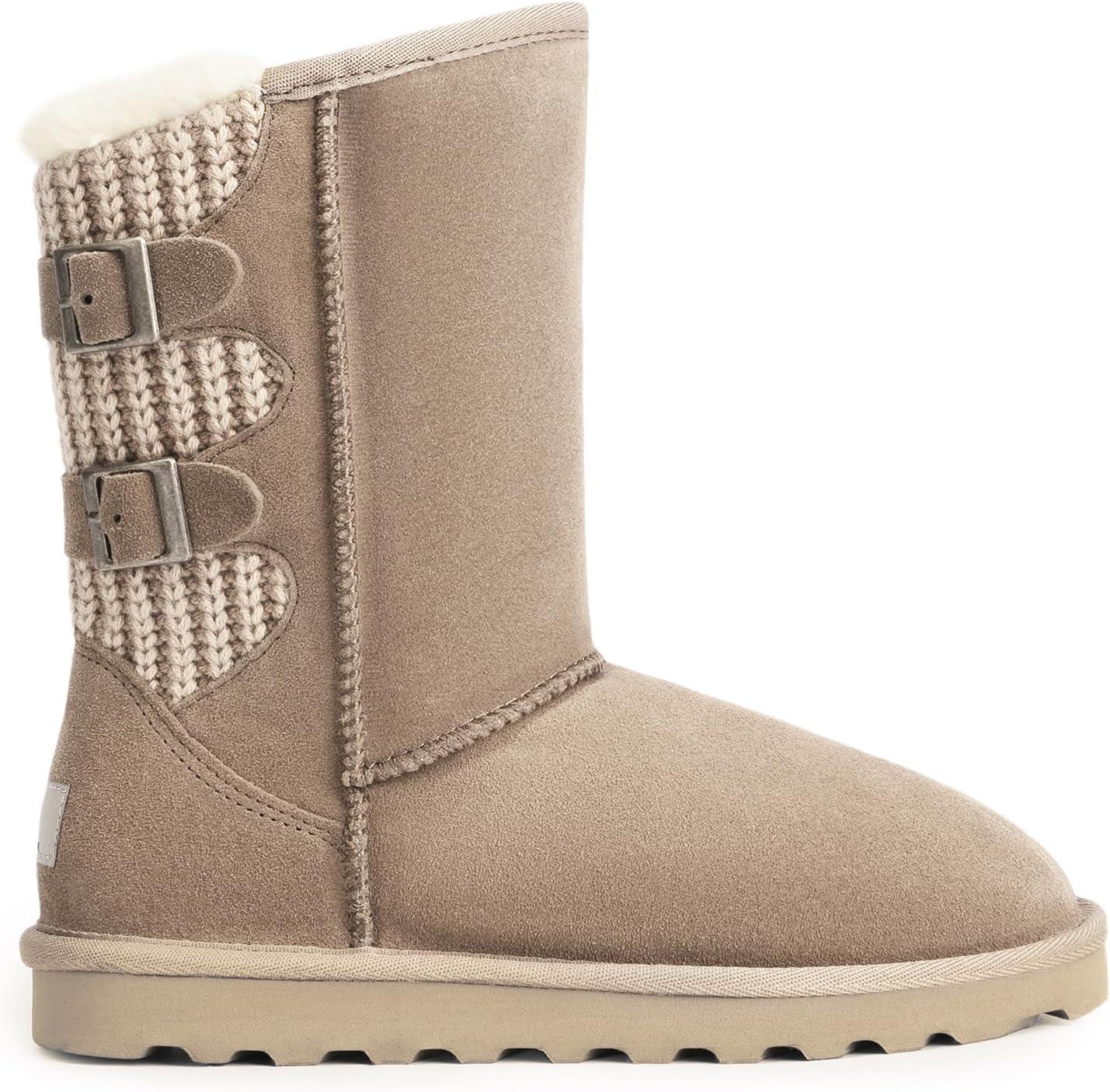 imageDREAM PAIRS Womens Mid Calf Winter Snow Boots Fashion FuzzyChic Buckle BootiesSand