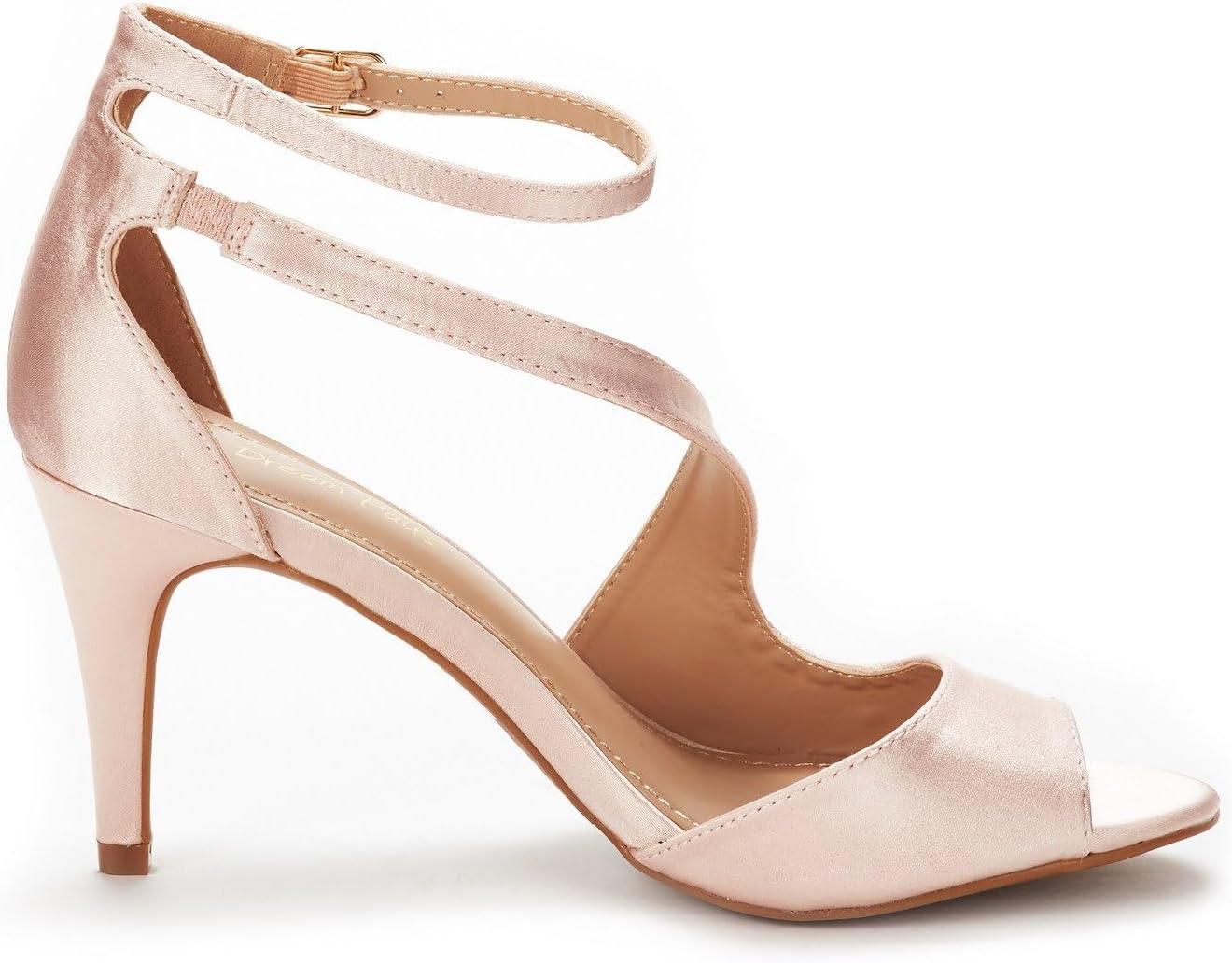 imageDREAM PAIRS Womens NILE Fashion Stilettos Open Toe Pump Heel SandalsChampagne Satin