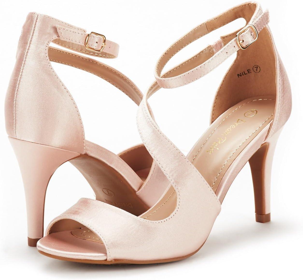 imageDREAM PAIRS Womens NILE Fashion Stilettos Open Toe Pump Heel SandalsChampagne Satin