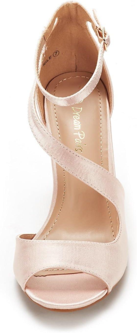 imageDREAM PAIRS Womens NILE Fashion Stilettos Open Toe Pump Heel SandalsChampagne Satin