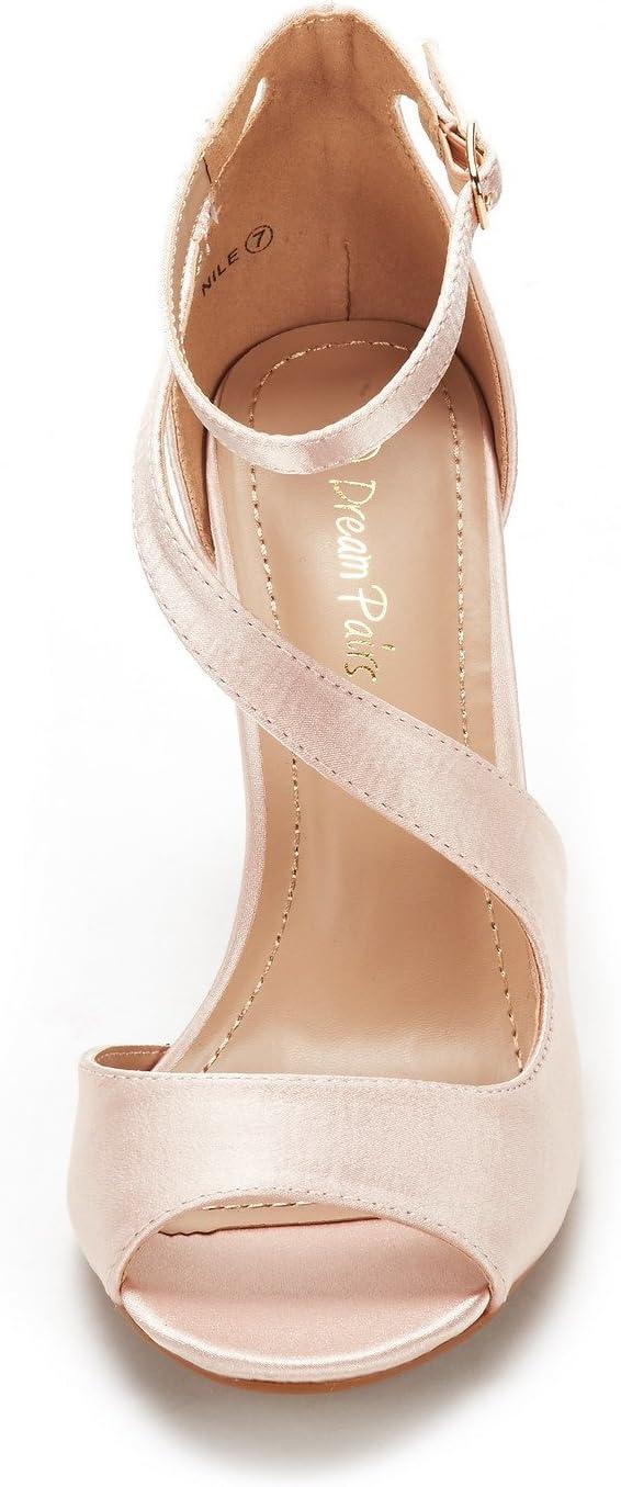 imageDREAM PAIRS Womens NILE Fashion Stilettos Open Toe Pump Heel SandalsChampagne Satin