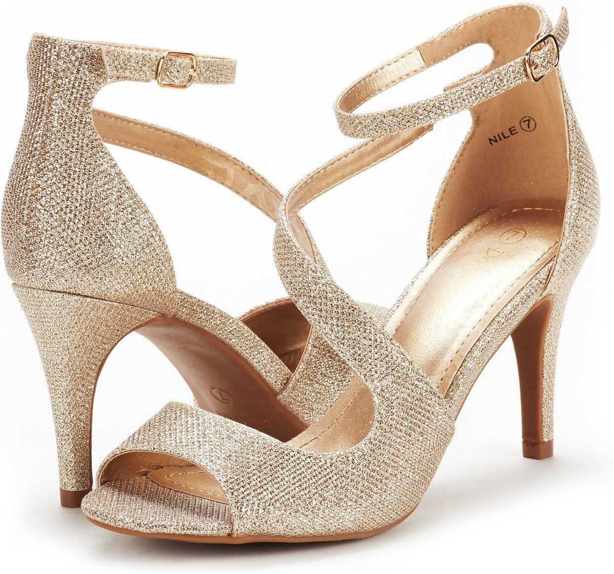 imageDREAM PAIRS Womens NILE Fashion Stilettos Open Toe Pump Heel SandalsGold Glitter