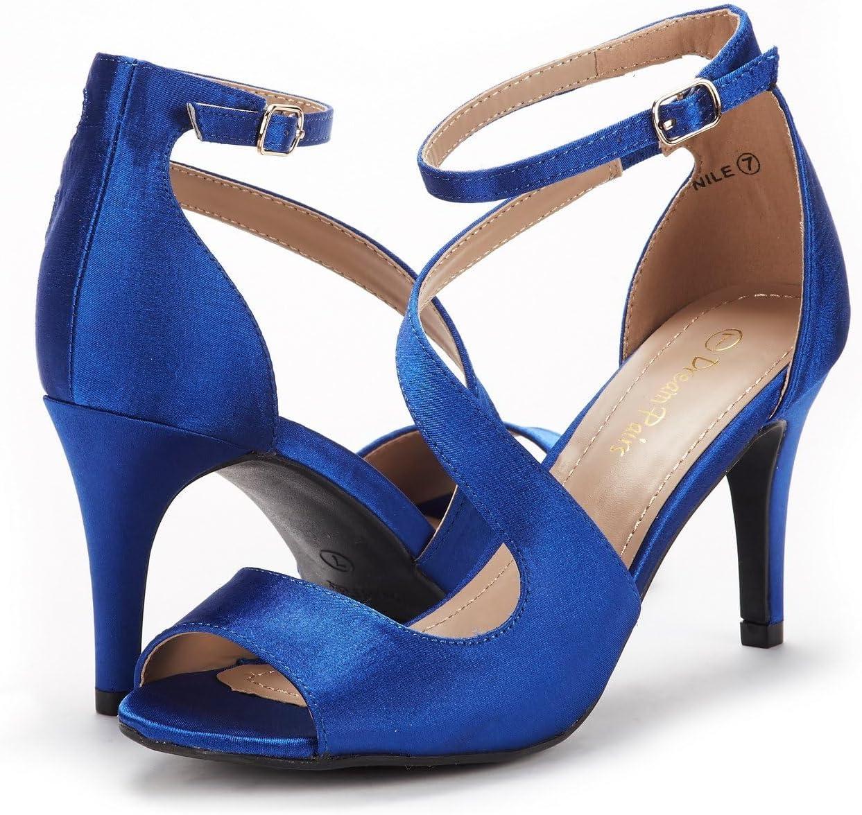 imageDREAM PAIRS Womens NILE Fashion Stilettos Open Toe Pump Heel SandalsRoyal Blue Satin
