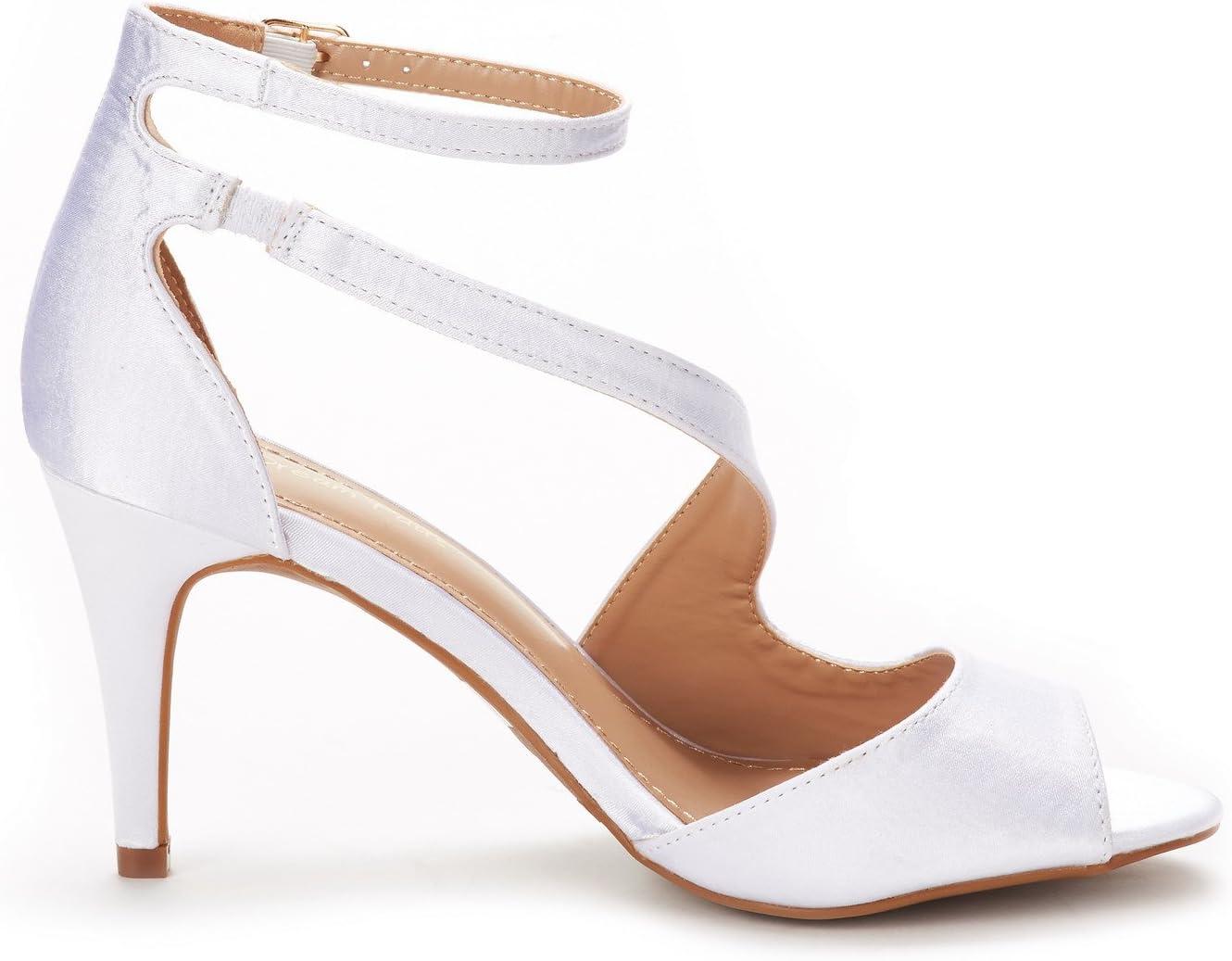 imageDREAM PAIRS Womens NILE Fashion Stilettos Open Toe Pump Heel SandalsWhite Satin