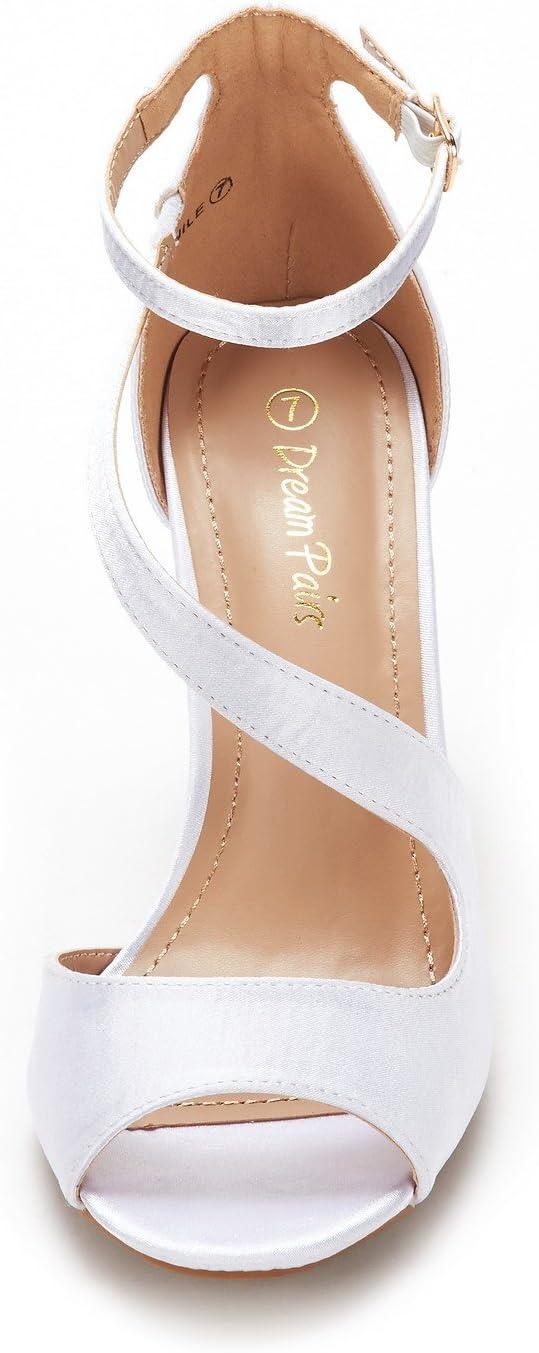 imageDREAM PAIRS Womens NILE Fashion Stilettos Open Toe Pump Heel SandalsWhite Satin