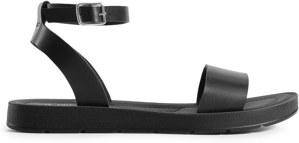 imageDREAM PAIRS Womens One Band Ankle Strap Buckle Flat SandalsAll Blackpu