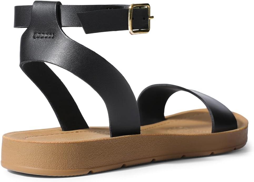 imageDREAM PAIRS Womens One Band Ankle Strap Buckle Flat SandalsBlackPu