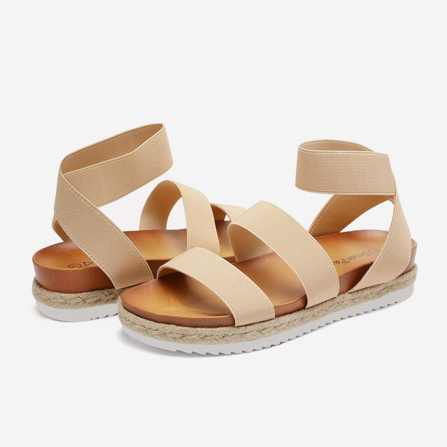 imageDREAM PAIRS Womens Open Toe Ankle Strap Espadrille Flatform Platform Wedge SandalsNude