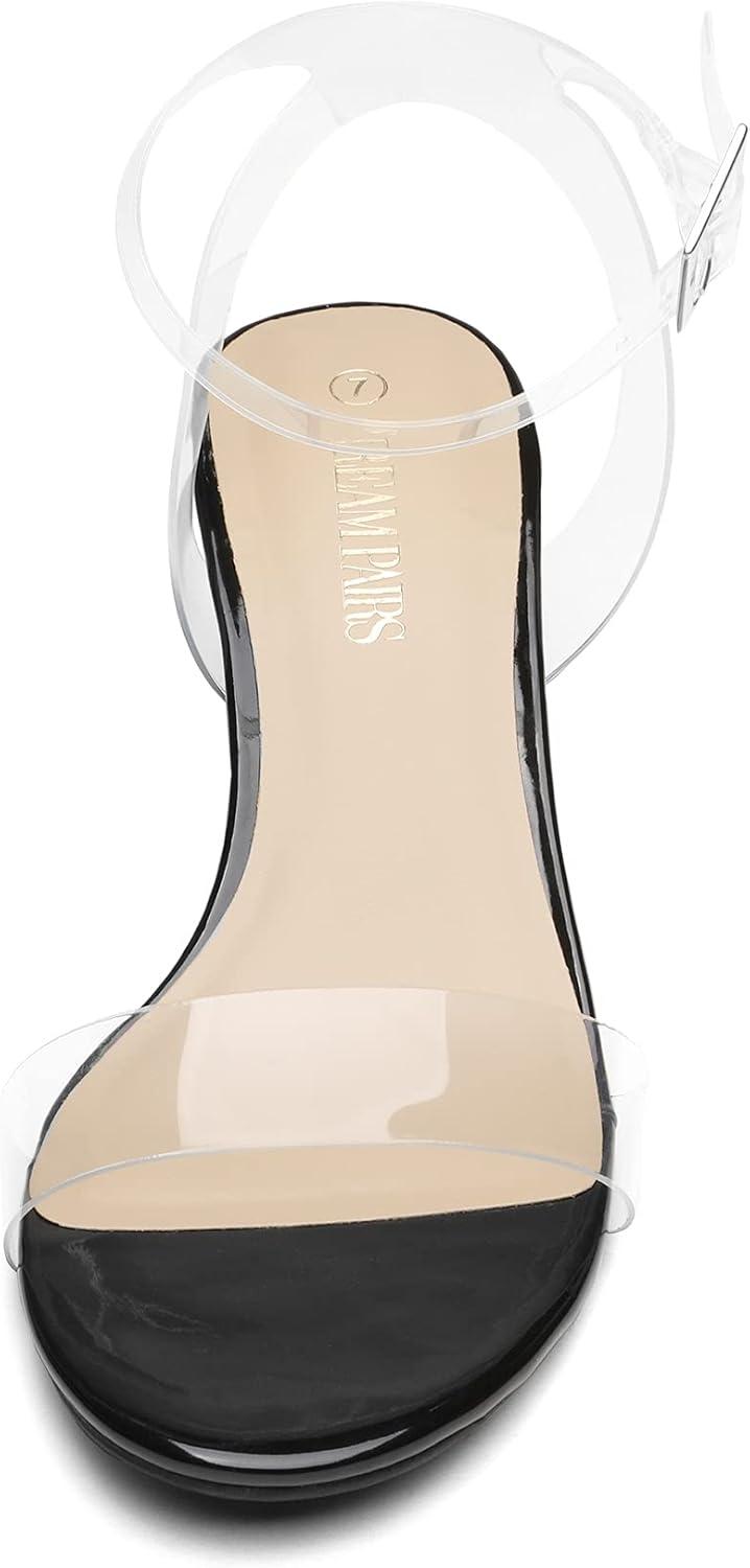 imageDREAM PAIRS Womens Open Toe Ankle Strap Low Block Chunky Heels Sandals Party Dress Pumps ShoesBlackClear