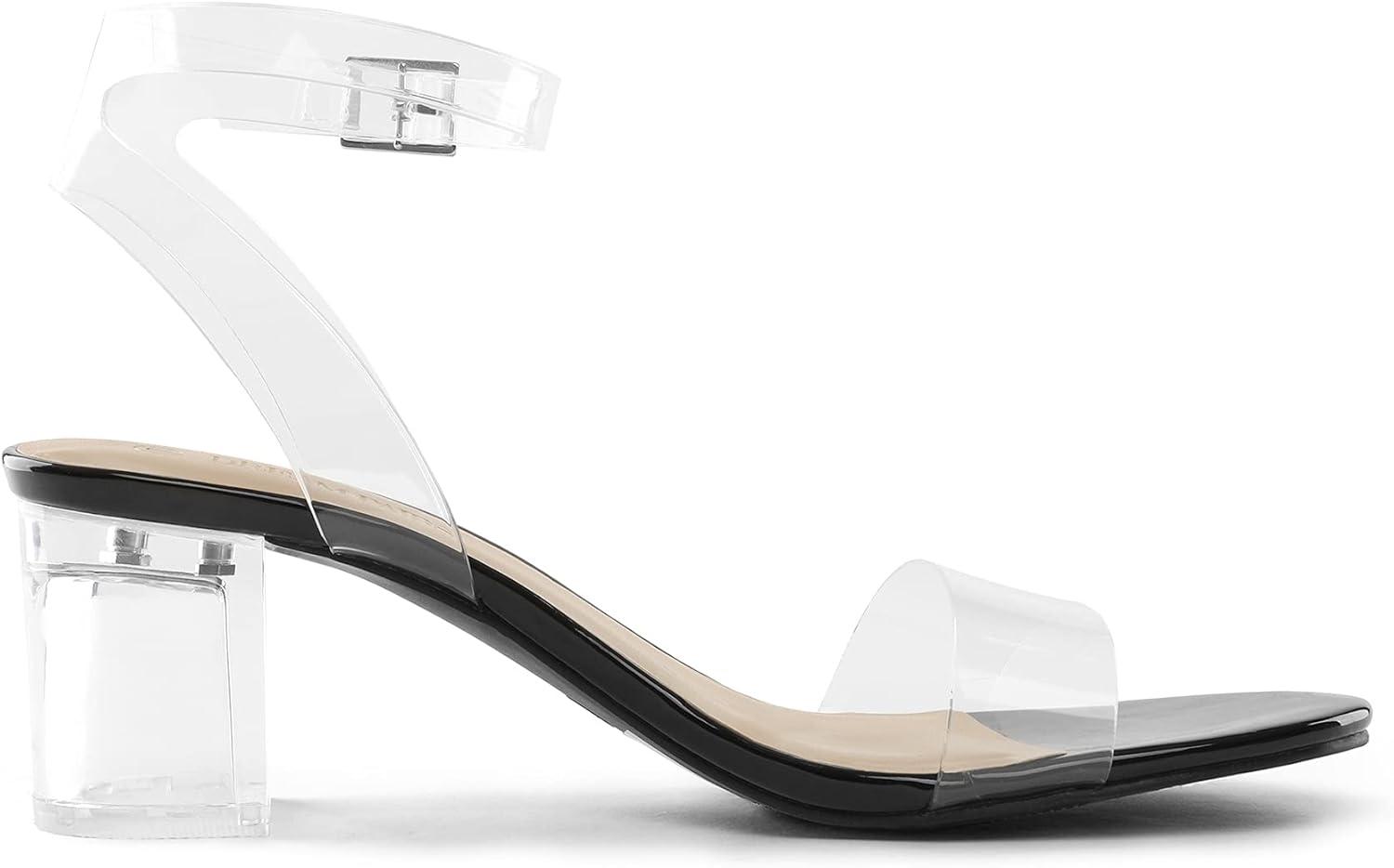 imageDREAM PAIRS Womens Open Toe Ankle Strap Low Block Chunky Heels Sandals Party Dress Pumps ShoesBlackClear