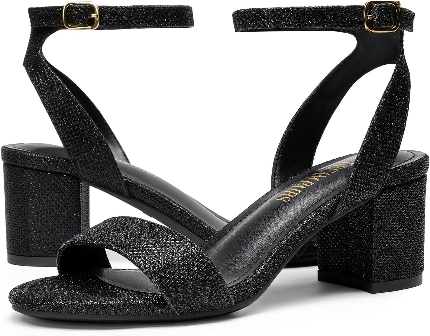 imageDREAM PAIRS Womens Open Toe Ankle Strap Low Block Chunky Heels Sandals Party Dress Pumps ShoesBlackGlitter