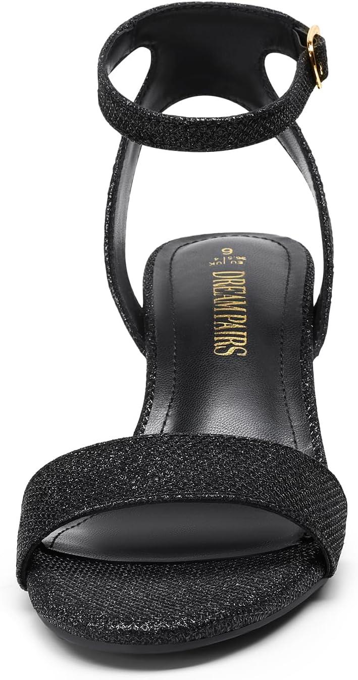 imageDREAM PAIRS Womens Open Toe Ankle Strap Low Block Chunky Heels Sandals Party Dress Pumps ShoesBlackGlitter