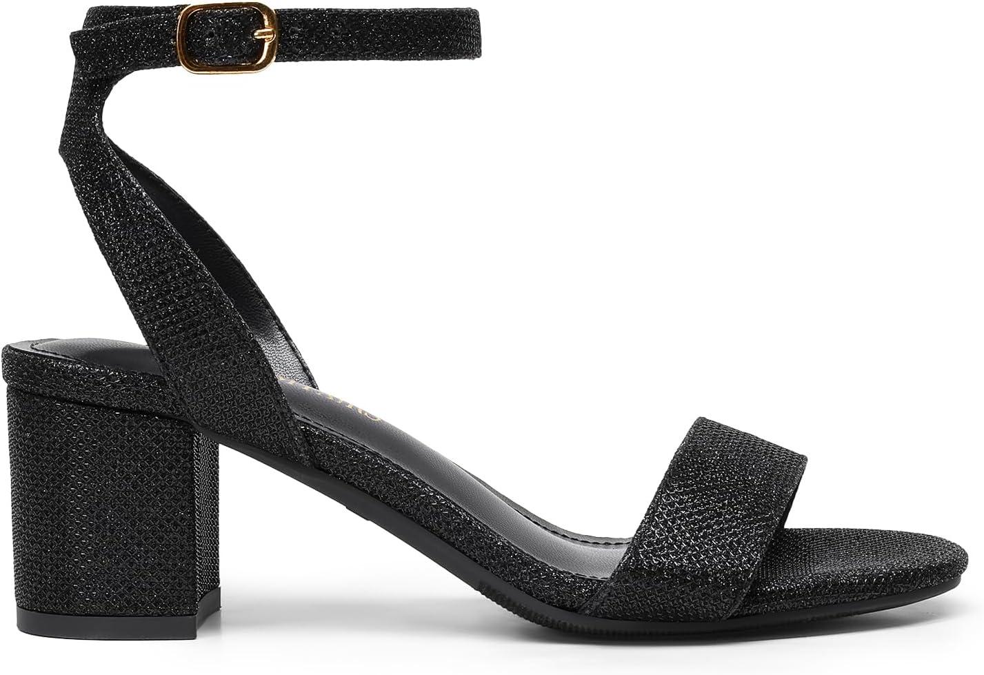imageDREAM PAIRS Womens Open Toe Ankle Strap Low Block Chunky Heels Sandals Party Dress Pumps ShoesBlackGlitter