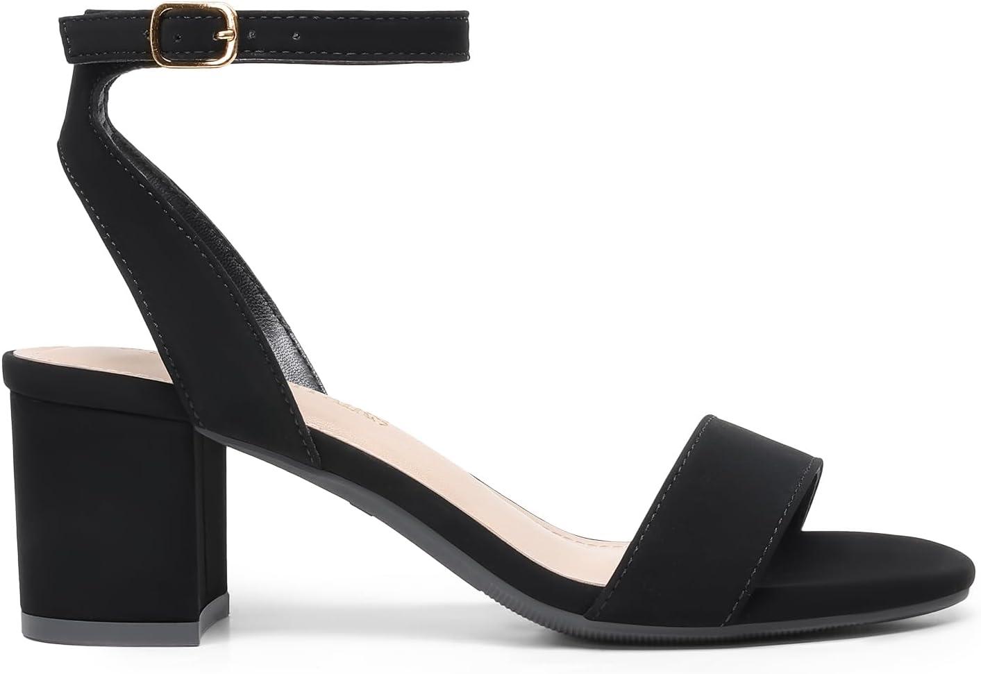 imageDREAM PAIRS Womens Open Toe Ankle Strap Low Block Chunky Heels Sandals Party Dress Pumps ShoesBlackNubuck