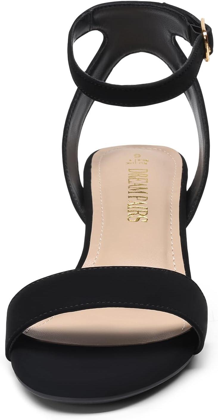 imageDREAM PAIRS Womens Open Toe Ankle Strap Low Block Chunky Heels Sandals Party Dress Pumps ShoesBlackNubuck