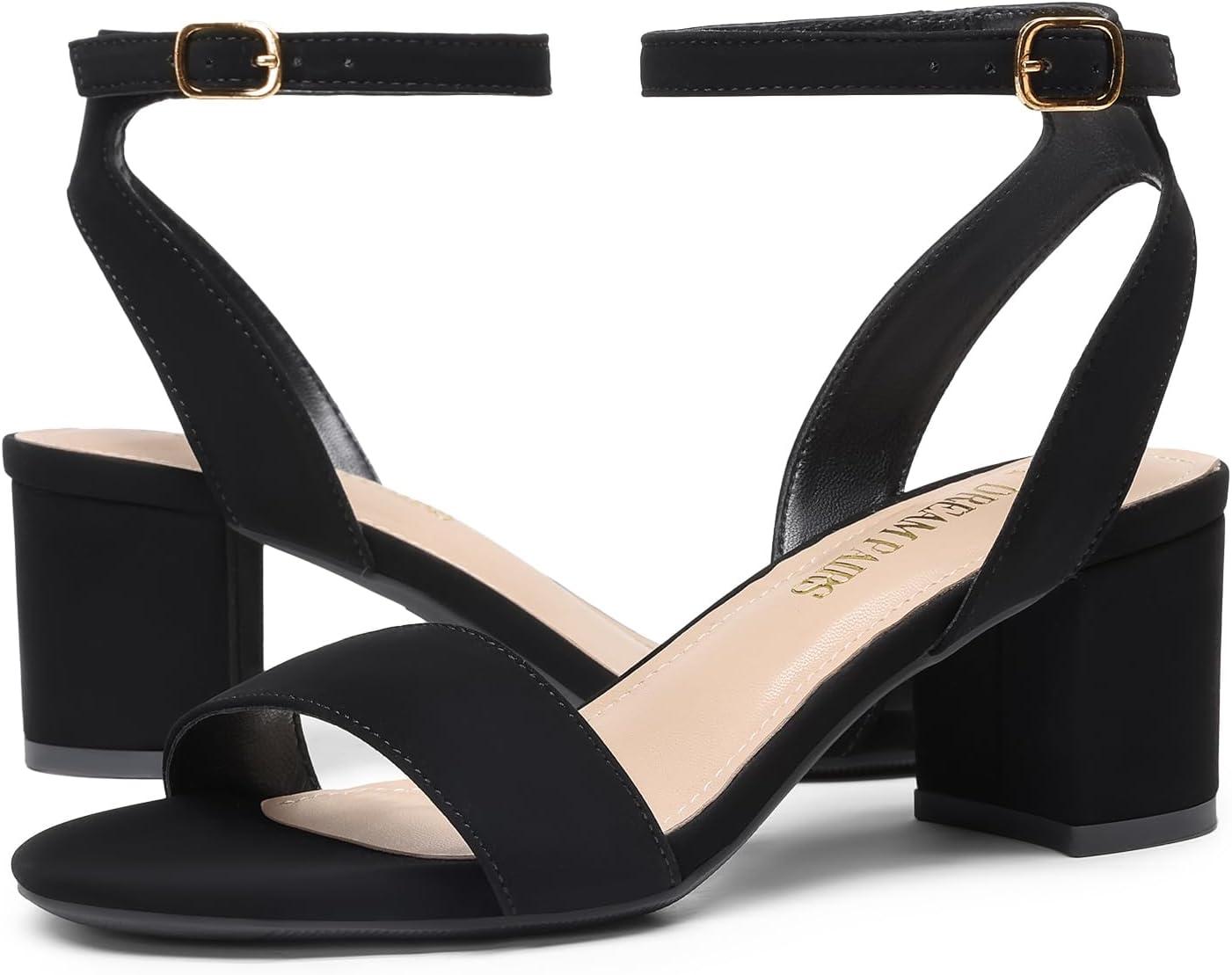 imageDREAM PAIRS Womens Open Toe Ankle Strap Low Block Chunky Heels Sandals Party Dress Pumps ShoesBlackNubuck