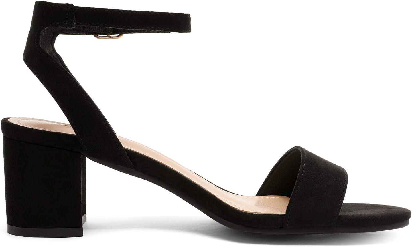 imageDREAM PAIRS Womens Open Toe Ankle Strap Low Block Chunky Heels Sandals Party Dress Pumps ShoesBlackSuede