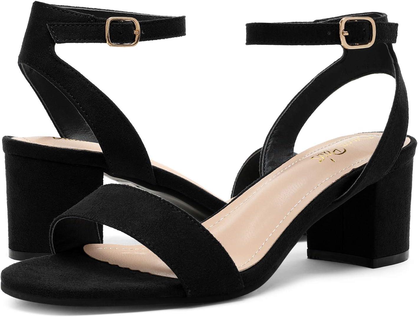imageDREAM PAIRS Womens Open Toe Ankle Strap Low Block Chunky Heels Sandals Party Dress Pumps ShoesBlackSuede