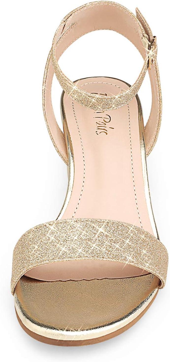 imageDREAM PAIRS Womens Open Toe Ankle Strap Low Block Chunky Heels Sandals Party Dress Pumps ShoesGoldGlitter