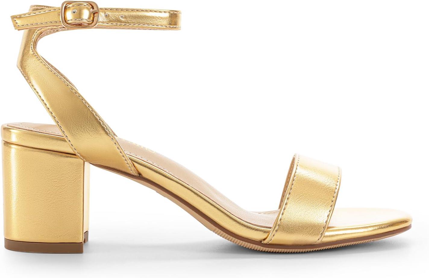 imageDREAM PAIRS Womens Open Toe Ankle Strap Low Block Chunky Heels Sandals Party Dress Pumps ShoesGoldMetallic