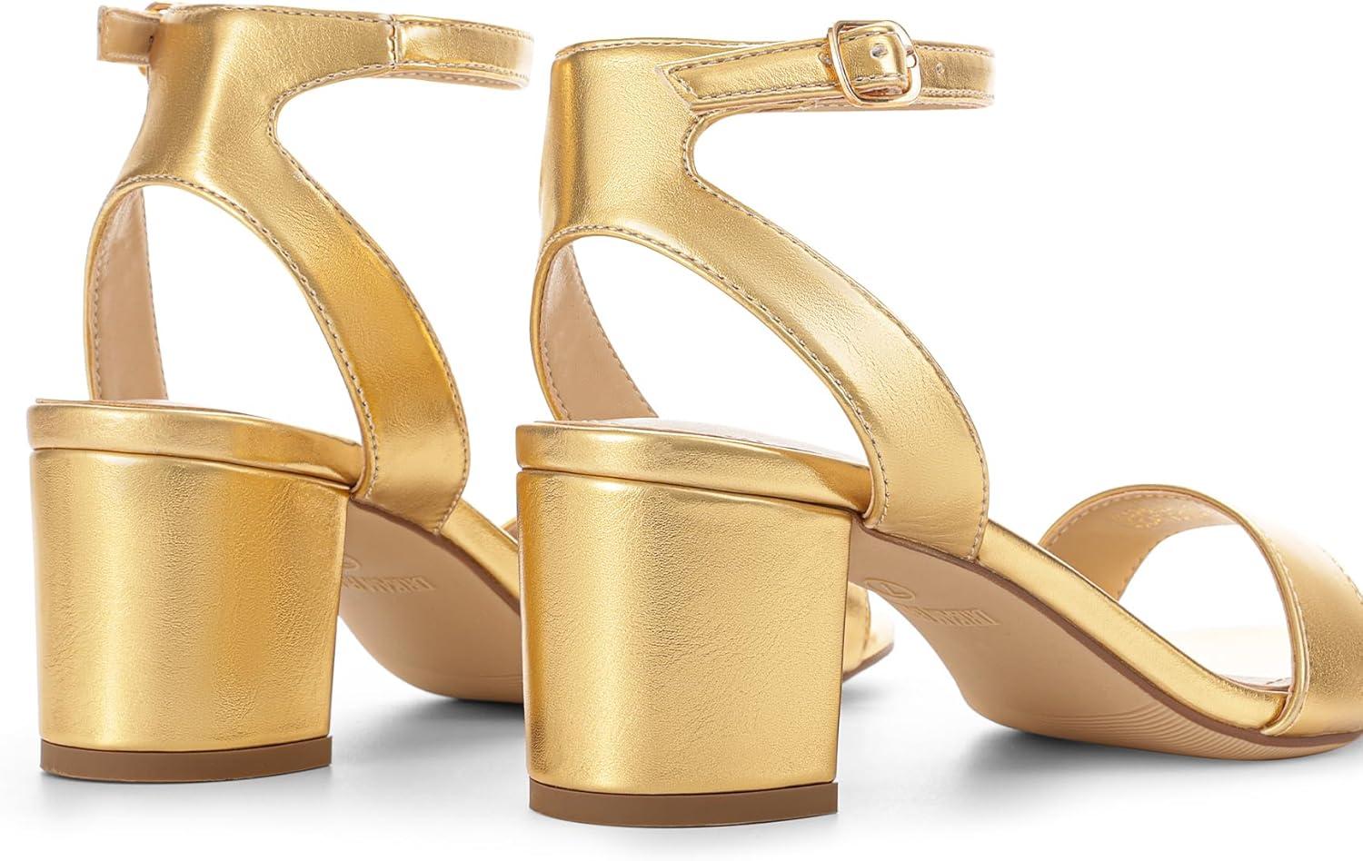 imageDREAM PAIRS Womens Open Toe Ankle Strap Low Block Chunky Heels Sandals Party Dress Pumps ShoesGoldMetallic