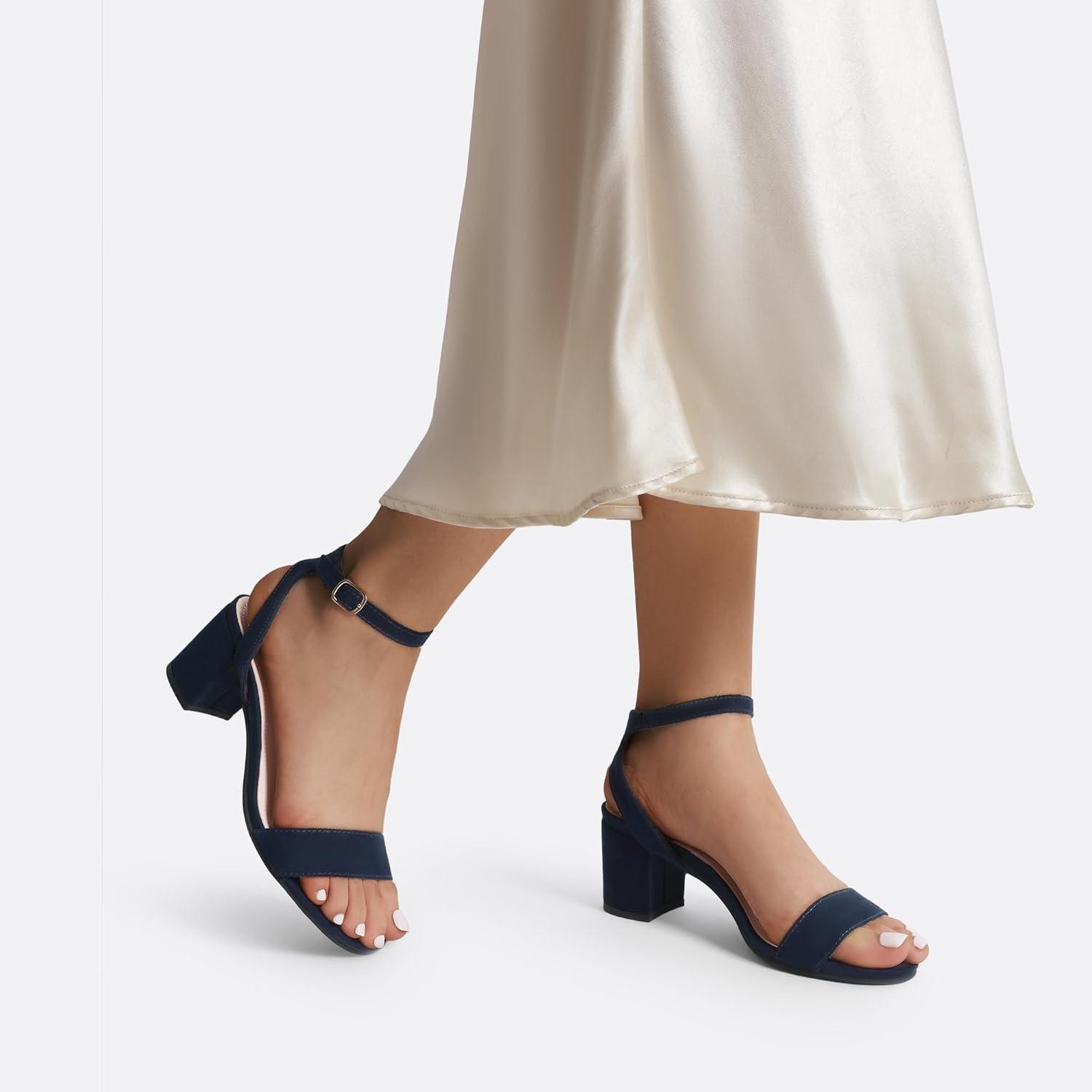 imageDREAM PAIRS Womens Open Toe Ankle Strap Low Block Chunky Heels Sandals Party Dress Pumps ShoesNavySuede