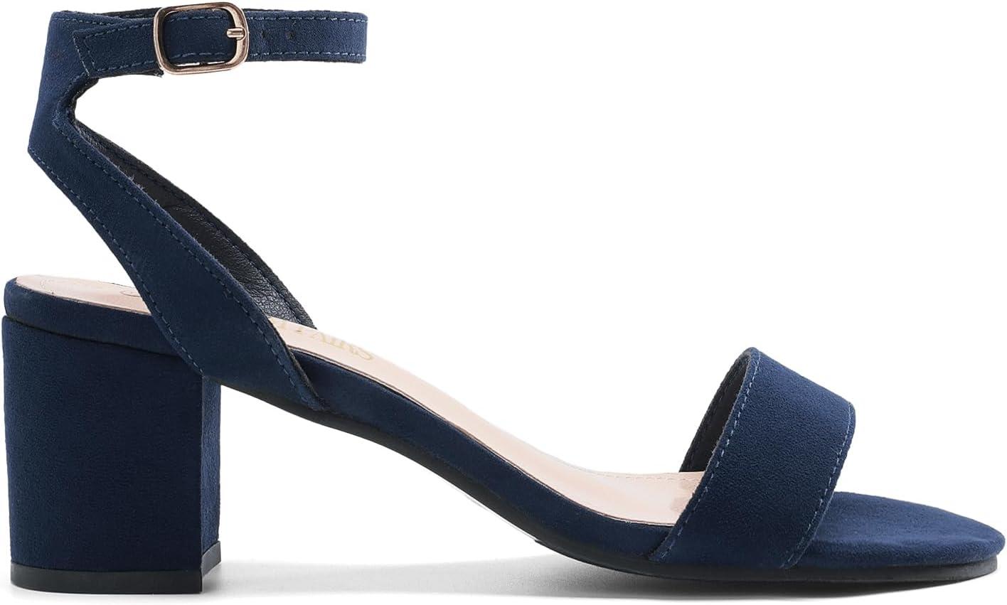 imageDREAM PAIRS Womens Open Toe Ankle Strap Low Block Chunky Heels Sandals Party Dress Pumps ShoesNavySuede