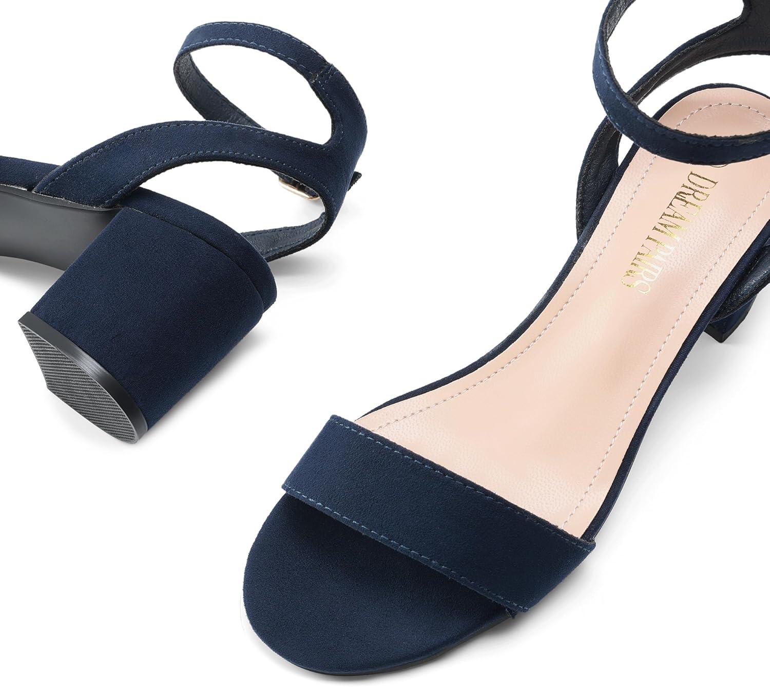 imageDREAM PAIRS Womens Open Toe Ankle Strap Low Block Chunky Heels Sandals Party Dress Pumps ShoesNavySuede