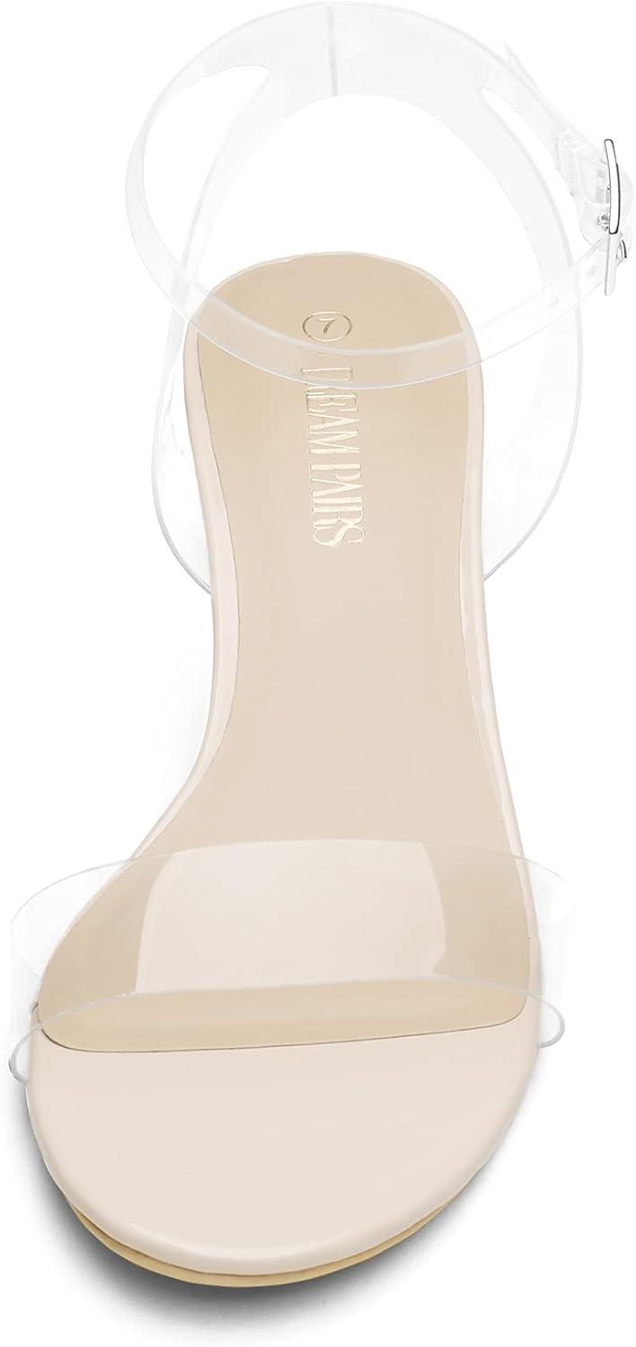 imageDREAM PAIRS Womens Open Toe Ankle Strap Low Block Chunky Heels Sandals Party Dress Pumps ShoesNudeClear