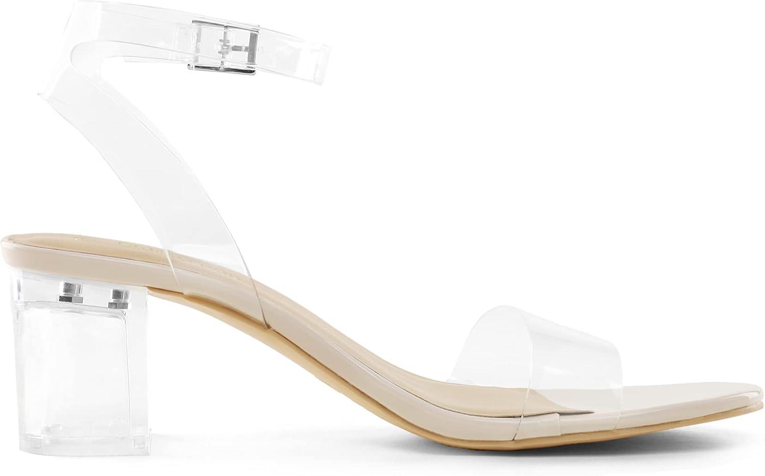 imageDREAM PAIRS Womens Open Toe Ankle Strap Low Block Chunky Heels Sandals Party Dress Pumps ShoesNudeClear