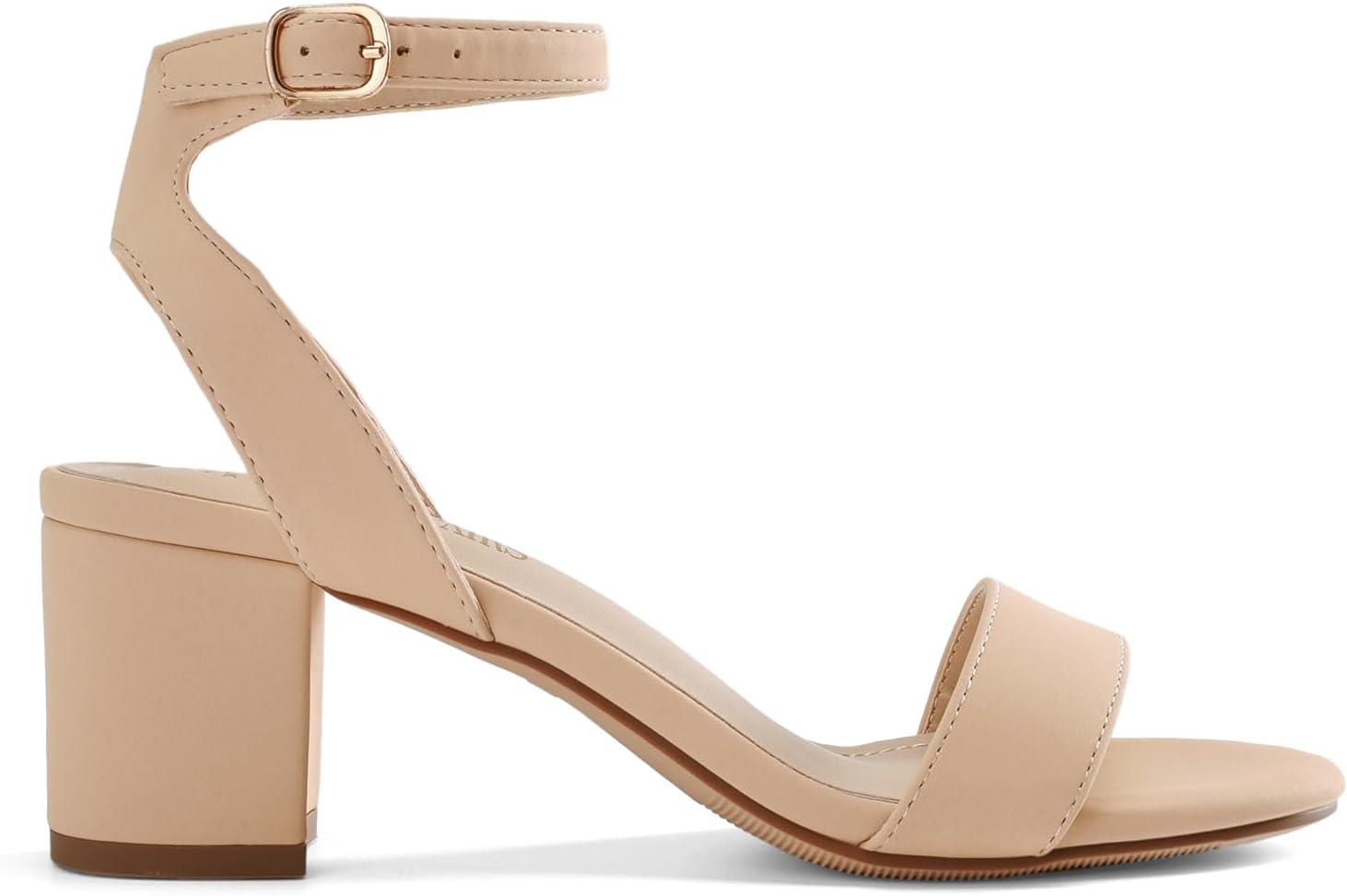 imageDREAM PAIRS Womens Open Toe Ankle Strap Low Block Chunky Heels Sandals Party Dress Pumps ShoesNudeNubuck