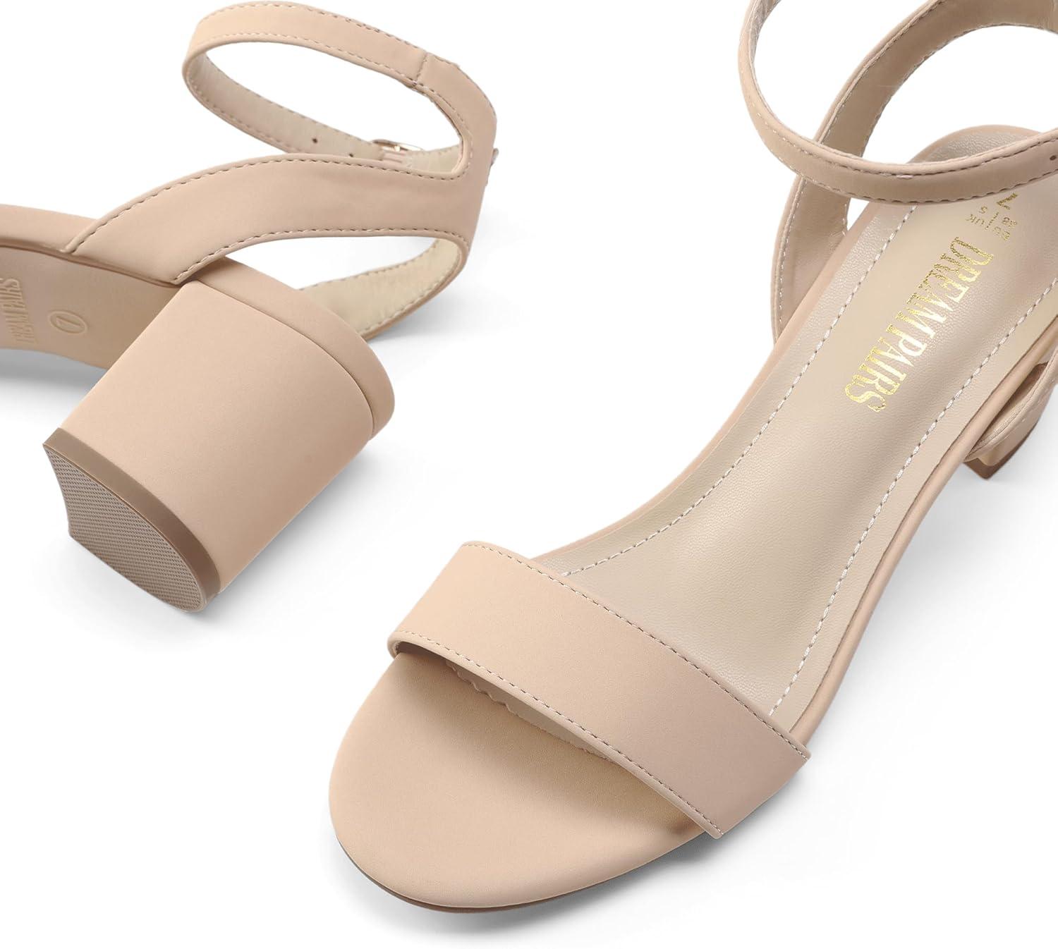 imageDREAM PAIRS Womens Open Toe Ankle Strap Low Block Chunky Heels Sandals Party Dress Pumps ShoesNudeNubuck