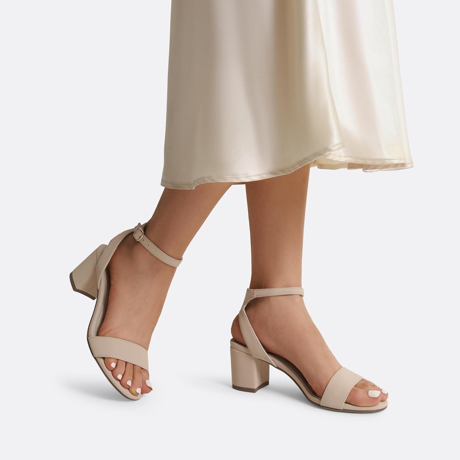 imageDREAM PAIRS Womens Open Toe Ankle Strap Low Block Chunky Heels Sandals Party Dress Pumps ShoesNudeNubuck
