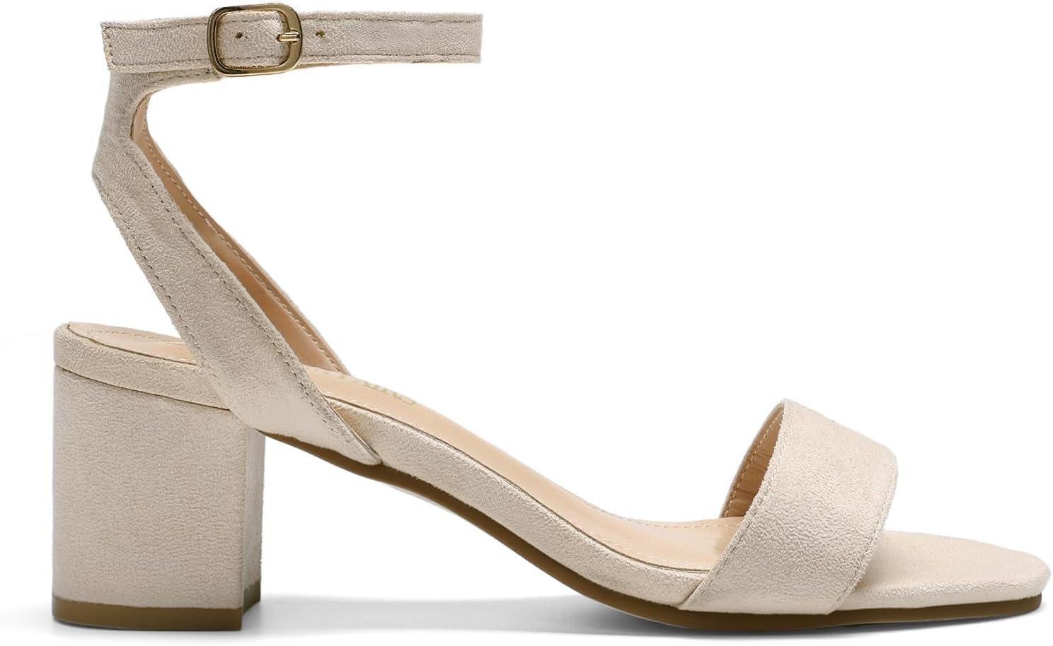 imageDREAM PAIRS Womens Open Toe Ankle Strap Low Block Chunky Heels Sandals Party Dress Pumps ShoesNudeSuede