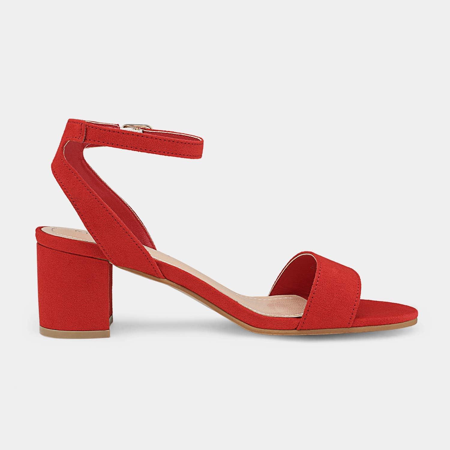 imageDREAM PAIRS Womens Open Toe Ankle Strap Low Block Chunky Heels Sandals Party Dress Pumps ShoesRedSuede