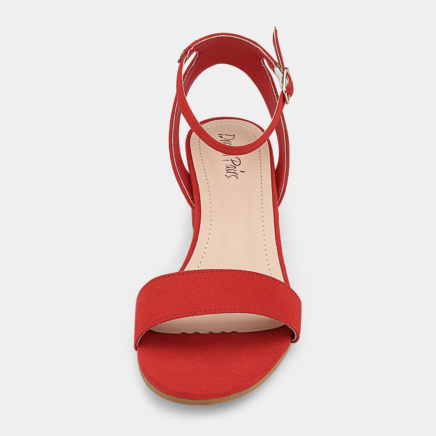 imageDREAM PAIRS Womens Open Toe Ankle Strap Low Block Chunky Heels Sandals Party Dress Pumps ShoesRedSuede